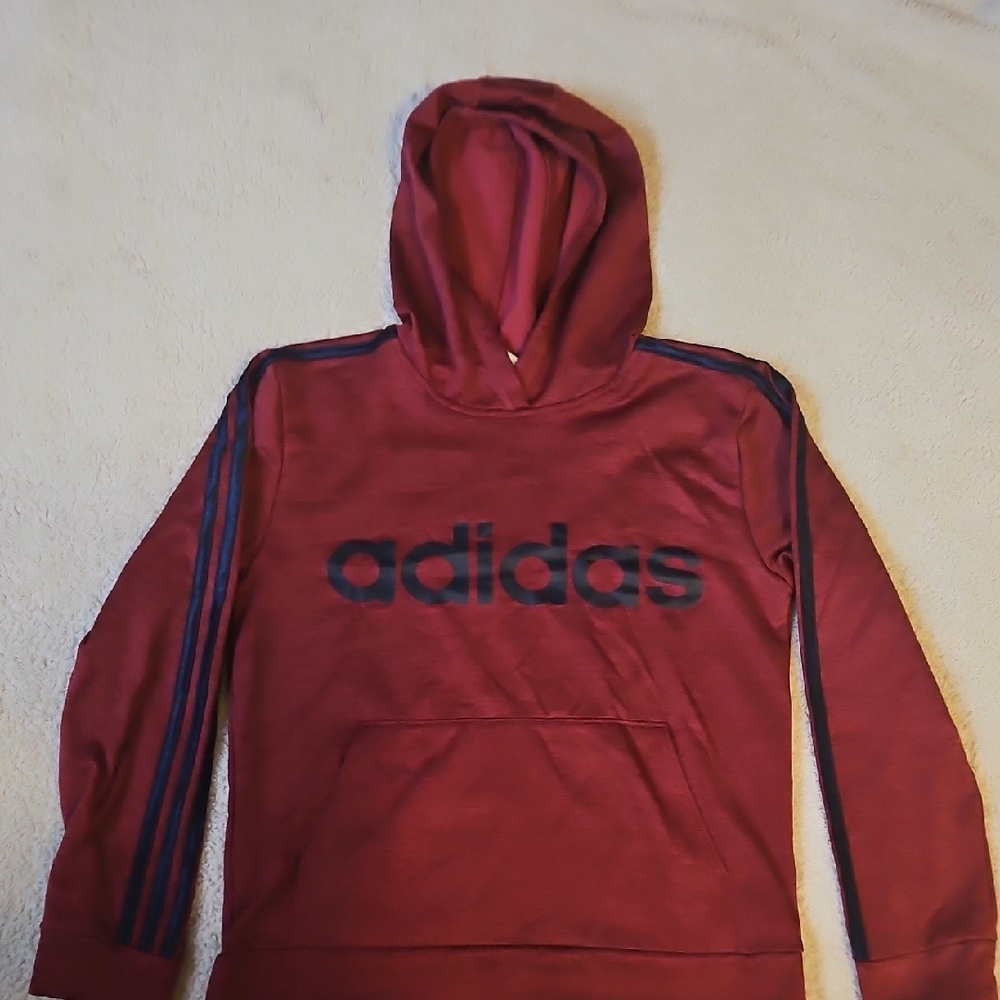 Barely Worn Adidas Men's Burgundy Hoodie with Navy Accents